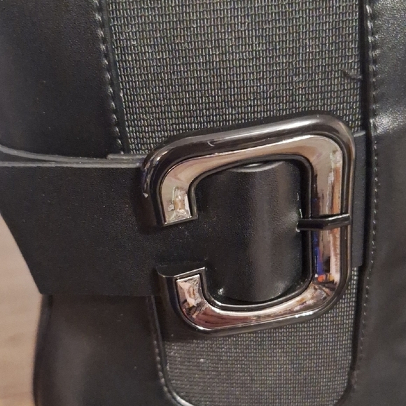 Black Rugged Sole Chunky Ankle Moto Boots with Buckle - Picture 6 of 9